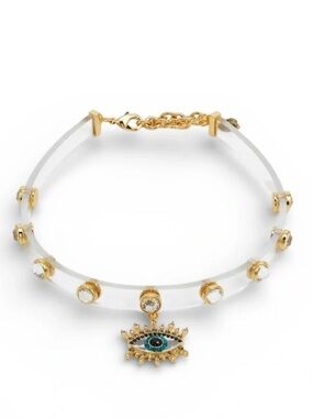 Kurt Geiger London Clear Jelly Crystal Evil Eye Choker Necklace Gold